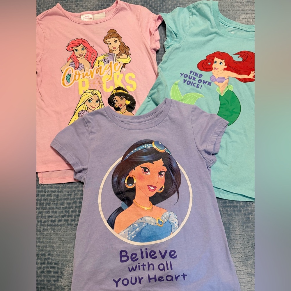 Disney Princess Kids T-Shirt bundle - Purple, Pink, Teal size 6X -7